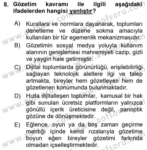 Sosyal Medya Sosyolojisi Dersi 2020 - 2021 Yılı Yaz Okulu Sınav Soruları 8. Soru