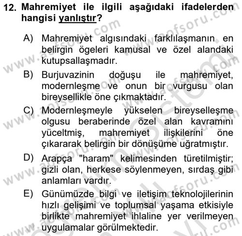 Sosyal Medya Sosyolojisi Dersi 2021 - 2022 Yılı (Vize) Ara Sınav Soruları 12. Soru