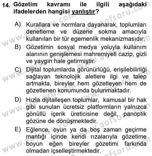 Sosyal Medya Sosyolojisi Dersi 2021 - 2022 Yılı (Vize) Ara Sınav Soruları 14. Soru