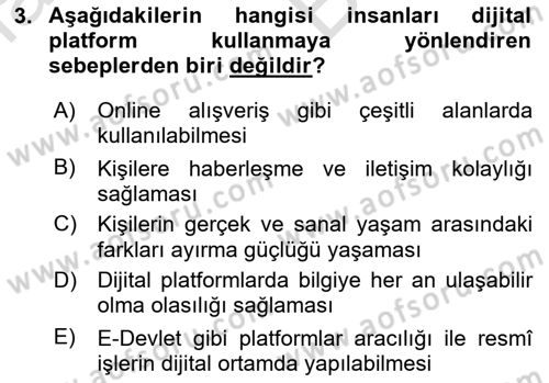Sosyal Medya Sosyolojisi Dersi 2021 - 2022 Yılı (Vize) Ara Sınav Soruları 3. Soru