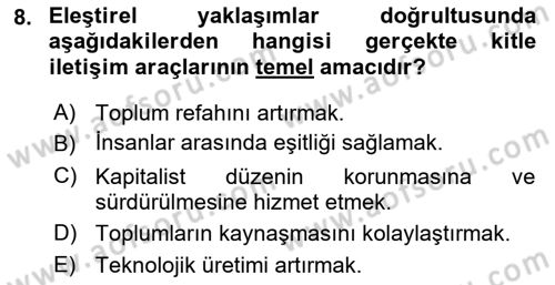 Sosyal Medya Sosyolojisi Dersi 2021 - 2022 Yılı (Vize) Ara Sınav Soruları 8. Soru