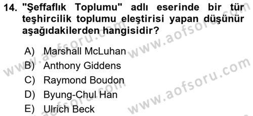 Sosyal Medya Sosyolojisi Dersi 2021 - 2022 Yılı (Final) Dönem Sonu Sınav Soruları 14. Soru
