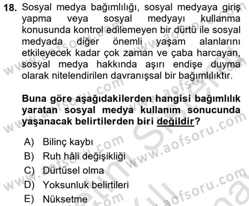 Sosyal Medya Sosyolojisi Dersi 2021 - 2022 Yılı (Final) Dönem Sonu Sınav Soruları 18. Soru