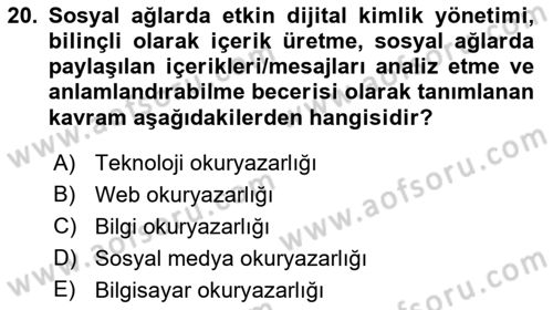 Sosyal Medya Sosyolojisi Dersi 2021 - 2022 Yılı (Final) Dönem Sonu Sınav Soruları 20. Soru