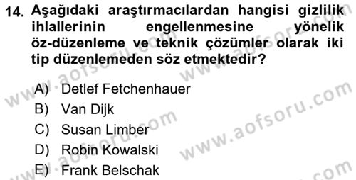 Sosyal Medya Sosyolojisi Dersi 2021 - 2022 Yılı Yaz Okulu Sınav Soruları 14. Soru