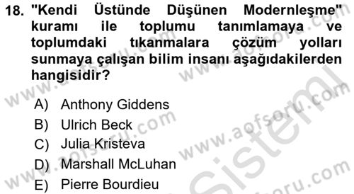 Sosyal Medya Sosyolojisi Dersi 2021 - 2022 Yılı Yaz Okulu Sınav Soruları 18. Soru