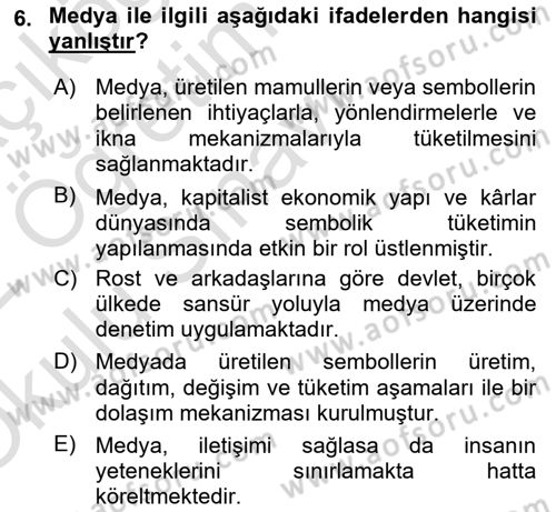 Sosyal Medya Sosyolojisi Dersi 2021 - 2022 Yılı Yaz Okulu Sınav Soruları 6. Soru