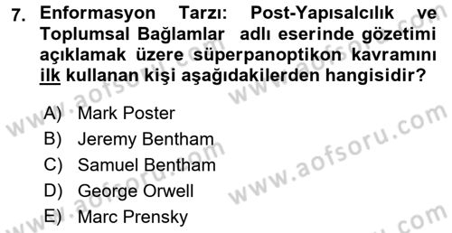 Sosyal Medya Sosyolojisi Dersi 2021 - 2022 Yılı Yaz Okulu Sınav Soruları 7. Soru