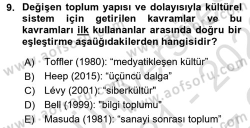 Sosyal Medya Sosyolojisi Dersi 2021 - 2022 Yılı Yaz Okulu Sınav Soruları 9. Soru