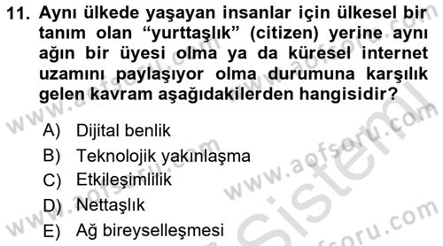 Sosyal Medya Sosyolojisi Dersi 2022 - 2023 Yılı Yaz Okulu Sınav Soruları 11. Soru