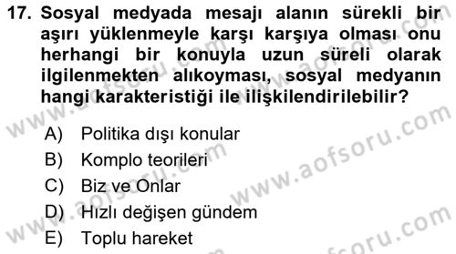 Sosyal Medya Sosyolojisi Dersi 2022 - 2023 Yılı Yaz Okulu Sınav Soruları 17. Soru
