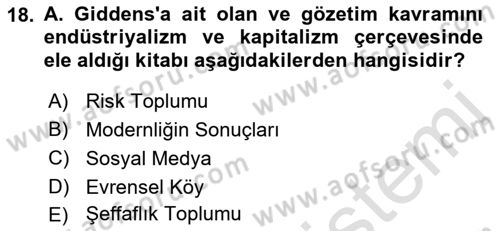 Sosyal Medya Sosyolojisi Dersi 2022 - 2023 Yılı Yaz Okulu Sınav Soruları 18. Soru