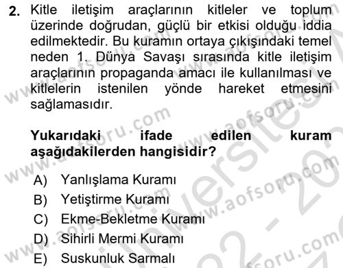 Sosyal Medya Sosyolojisi Dersi 2022 - 2023 Yılı Yaz Okulu Sınav Soruları 2. Soru