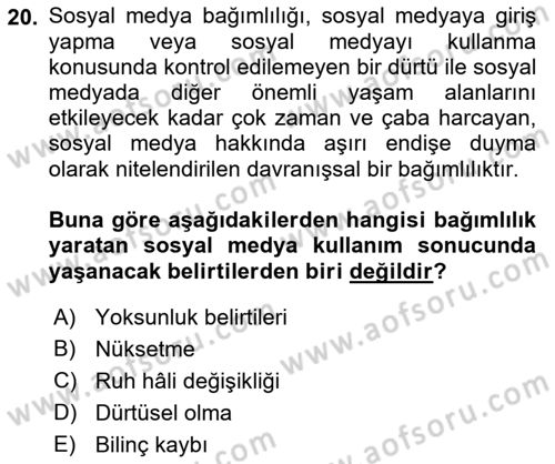 Sosyal Medya Sosyolojisi Dersi 2022 - 2023 Yılı Yaz Okulu Sınav Soruları 20. Soru