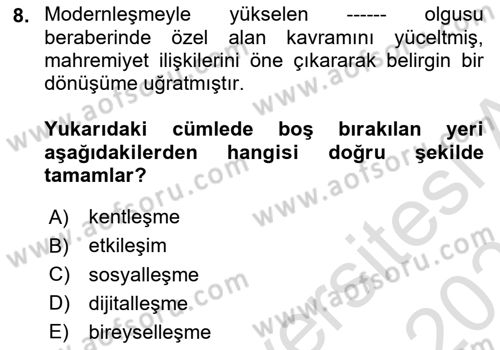 Sosyal Medya Sosyolojisi Dersi 2022 - 2023 Yılı Yaz Okulu Sınav Soruları 8. Soru