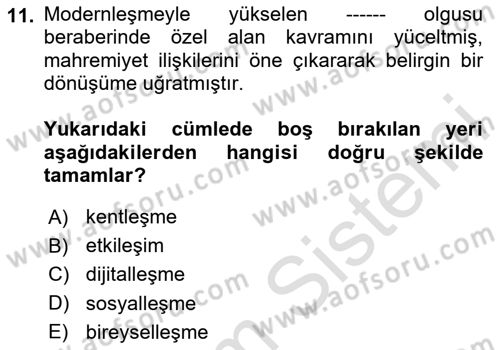 Sosyal Medya Sosyolojisi Dersi 2023 - 2024 Yılı (Vize) Ara Sınav Soruları 11. Soru