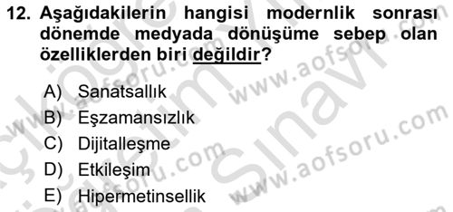 Sosyal Medya Sosyolojisi Dersi 2023 - 2024 Yılı (Vize) Ara Sınav Soruları 12. Soru