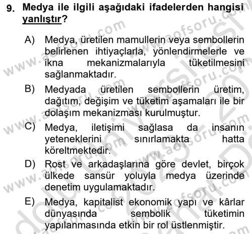 Sosyal Medya Sosyolojisi Dersi 2023 - 2024 Yılı (Vize) Ara Sınav Soruları 9. Soru