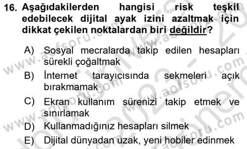 Sosyal Medya Sosyolojisi Dersi 2023 - 2024 Yılı (Final) Dönem Sonu Sınav Soruları 16. Soru