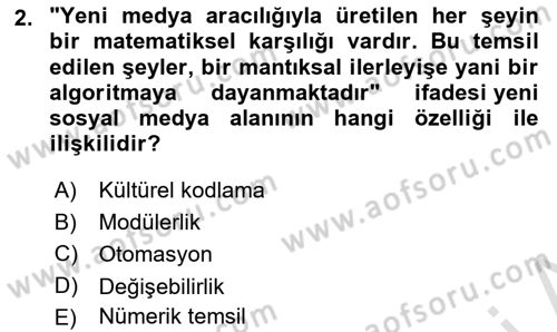 Sosyal Medya Sosyolojisi Dersi 2023 - 2024 Yılı (Final) Dönem Sonu Sınav Soruları 2. Soru