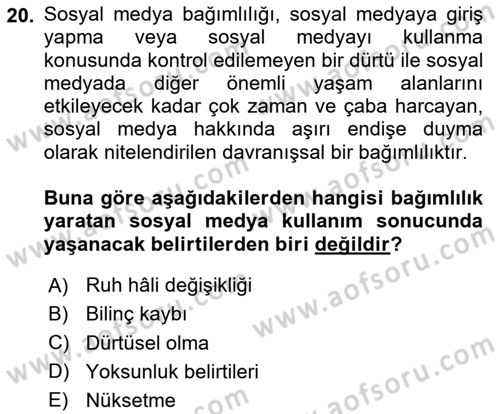 Sosyal Medya Sosyolojisi Dersi 2023 - 2024 Yılı (Final) Dönem Sonu Sınav Soruları 20. Soru