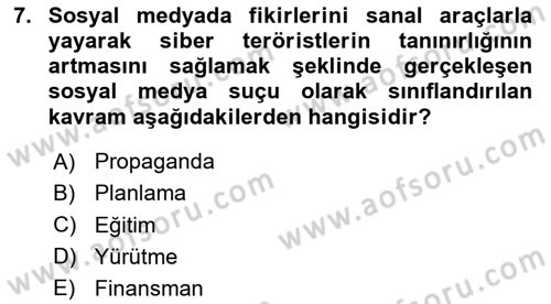 Sosyal Medya Sosyolojisi Dersi 2023 - 2024 Yılı (Final) Dönem Sonu Sınav Soruları 7. Soru