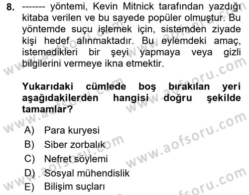 Sosyal Medya Sosyolojisi Dersi 2023 - 2024 Yılı (Final) Dönem Sonu Sınav Soruları 8. Soru