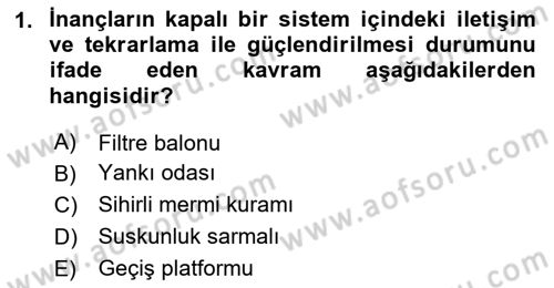 Sosyal Medya Sosyolojisi Dersi 2023 - 2024 Yılı Yaz Okulu Sınav Soruları 1. Soru