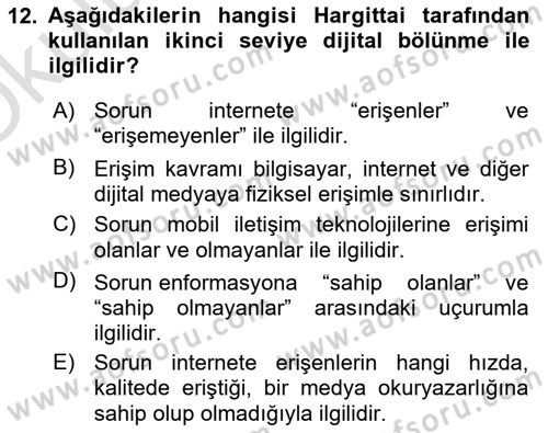 Sosyal Medya Sosyolojisi Dersi 2023 - 2024 Yılı Yaz Okulu Sınav Soruları 12. Soru