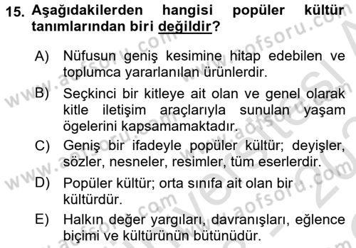 Sosyal Medya Sosyolojisi Dersi 2023 - 2024 Yılı Yaz Okulu Sınav Soruları 15. Soru