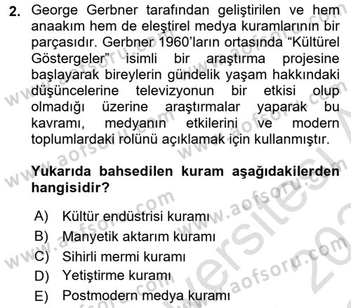 Sosyal Medya Sosyolojisi Dersi 2023 - 2024 Yılı Yaz Okulu Sınav Soruları 2. Soru
