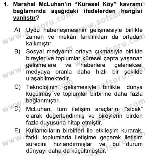 Sosyal Medya Sosyolojisi Dersi 2024 - 2025 Yılı (Vize) Ara Sınav Soruları 1. Soru