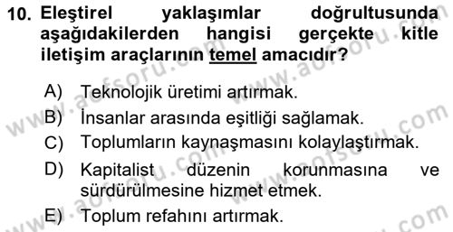 Sosyal Medya Sosyolojisi Dersi 2024 - 2025 Yılı (Vize) Ara Sınav Soruları 10. Soru