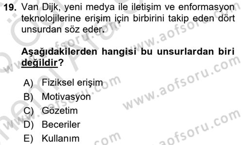 Sosyal Medya Sosyolojisi Dersi 2024 - 2025 Yılı (Vize) Ara Sınav Soruları 19. Soru