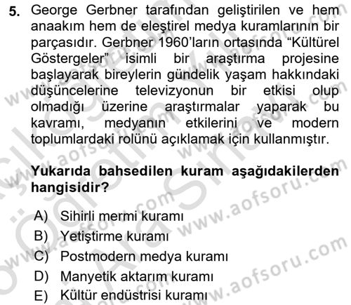 Sosyal Medya Sosyolojisi Dersi 2024 - 2025 Yılı (Vize) Ara Sınav Soruları 5. Soru