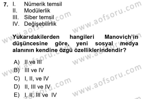 Sosyal Medya Sosyolojisi Dersi 2024 - 2025 Yılı (Vize) Ara Sınav Soruları 7. Soru