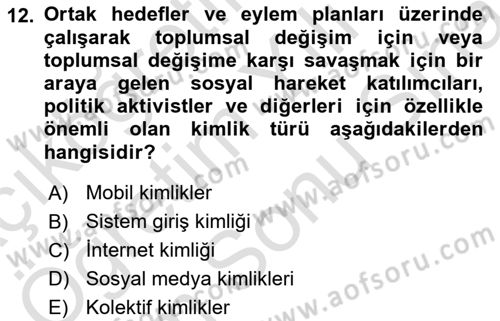 Sosyal Medya Sosyolojisi Dersi 2024 - 2025 Yılı (Final) Dönem Sonu Sınav Soruları 12. Soru