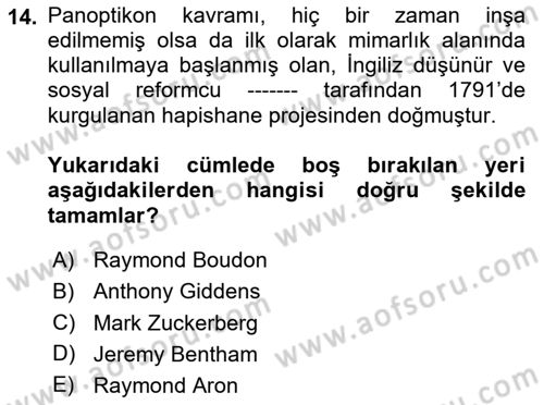 Sosyal Medya Sosyolojisi Dersi 2024 - 2025 Yılı (Final) Dönem Sonu Sınav Soruları 14. Soru