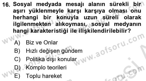 Sosyal Medya Sosyolojisi Dersi 2024 - 2025 Yılı (Final) Dönem Sonu Sınav Soruları 16. Soru