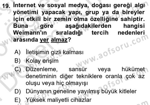 Sosyal Medya Sosyolojisi Dersi 2024 - 2025 Yılı (Final) Dönem Sonu Sınav Soruları 19. Soru