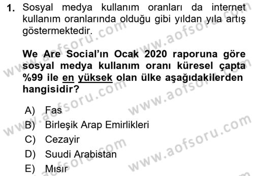 Sosyal Medya Sosyolojisi Dersi 2024 - 2025 Yılı Yaz Okulu Sınav Soruları 1. Soru