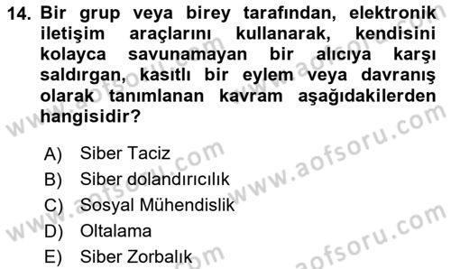 Sosyal Medya Sosyolojisi Dersi 2024 - 2025 Yılı Yaz Okulu Sınav Soruları 14. Soru