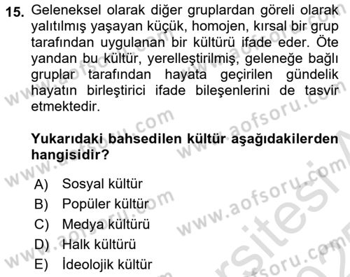 Sosyal Medya Sosyolojisi Dersi 2024 - 2025 Yılı Yaz Okulu Sınav Soruları 15. Soru