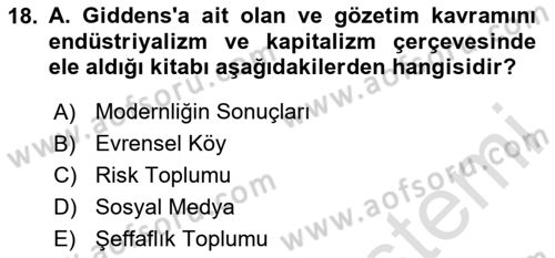 Sosyal Medya Sosyolojisi Dersi 2024 - 2025 Yılı Yaz Okulu Sınav Soruları 18. Soru
