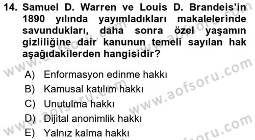 Sosyal Medya Sosyolojisi Dersi 2025 - 2026 Yılı (Vize) Ara Sınav Soruları 14. Soru