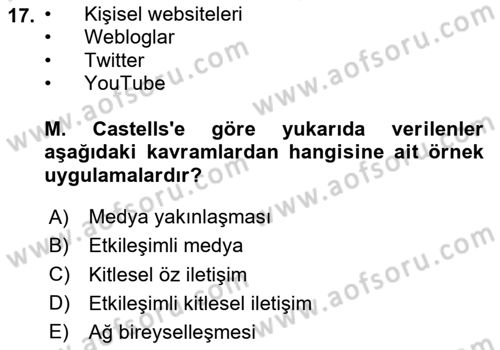 Sosyal Medya Sosyolojisi Dersi 2025 - 2026 Yılı (Vize) Ara Sınav Soruları 17. Soru