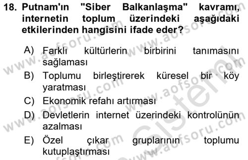 Sosyal Medya Sosyolojisi Dersi 2025 - 2026 Yılı (Vize) Ara Sınav Soruları 18. Soru