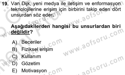 Sosyal Medya Sosyolojisi Dersi 2025 - 2026 Yılı (Vize) Ara Sınav Soruları 19. Soru