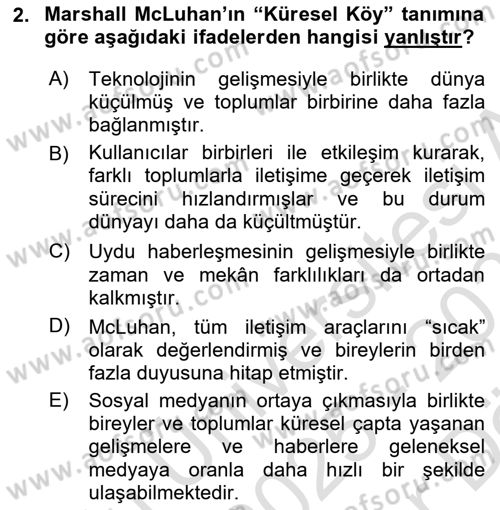 Sosyal Medya Sosyolojisi Dersi 2025 - 2026 Yılı (Vize) Ara Sınav Soruları 2. Soru