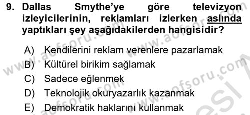 Sosyal Medya Sosyolojisi Dersi 2025 - 2026 Yılı (Vize) Ara Sınav Soruları 9. Soru